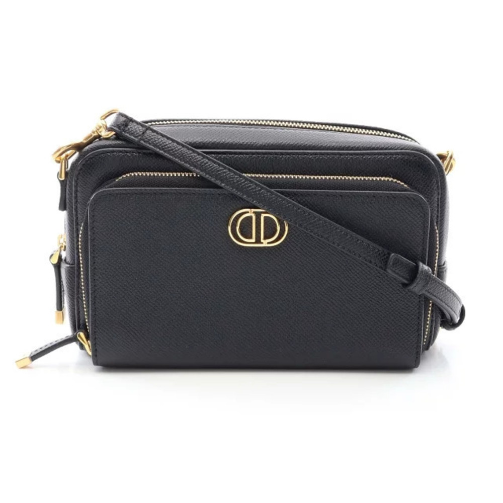 Christian Dior Caro Double Pouch Leather Shoulder Bag Black